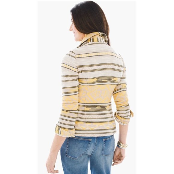 Chico’s Aztec Jacquard Moto Jacket Yellow Southwest Zip Lined Size 1 Medium $139 - Picture 2 of 15